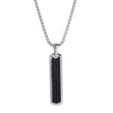 Stainless Steel and Black IP Finish Long Thin Rectangular Necklace on 20 Rounded Box Chain